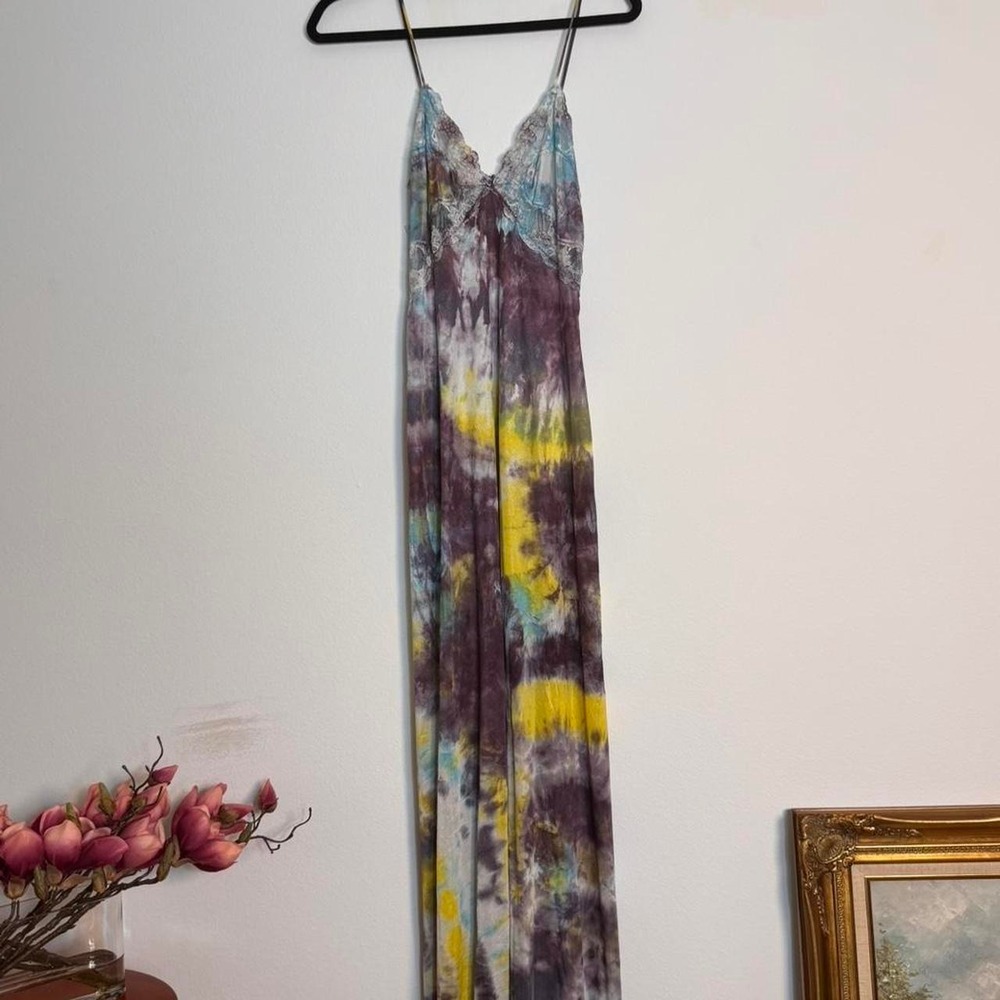 One of a kind hand Tie dyed maxi slip with lace detailing